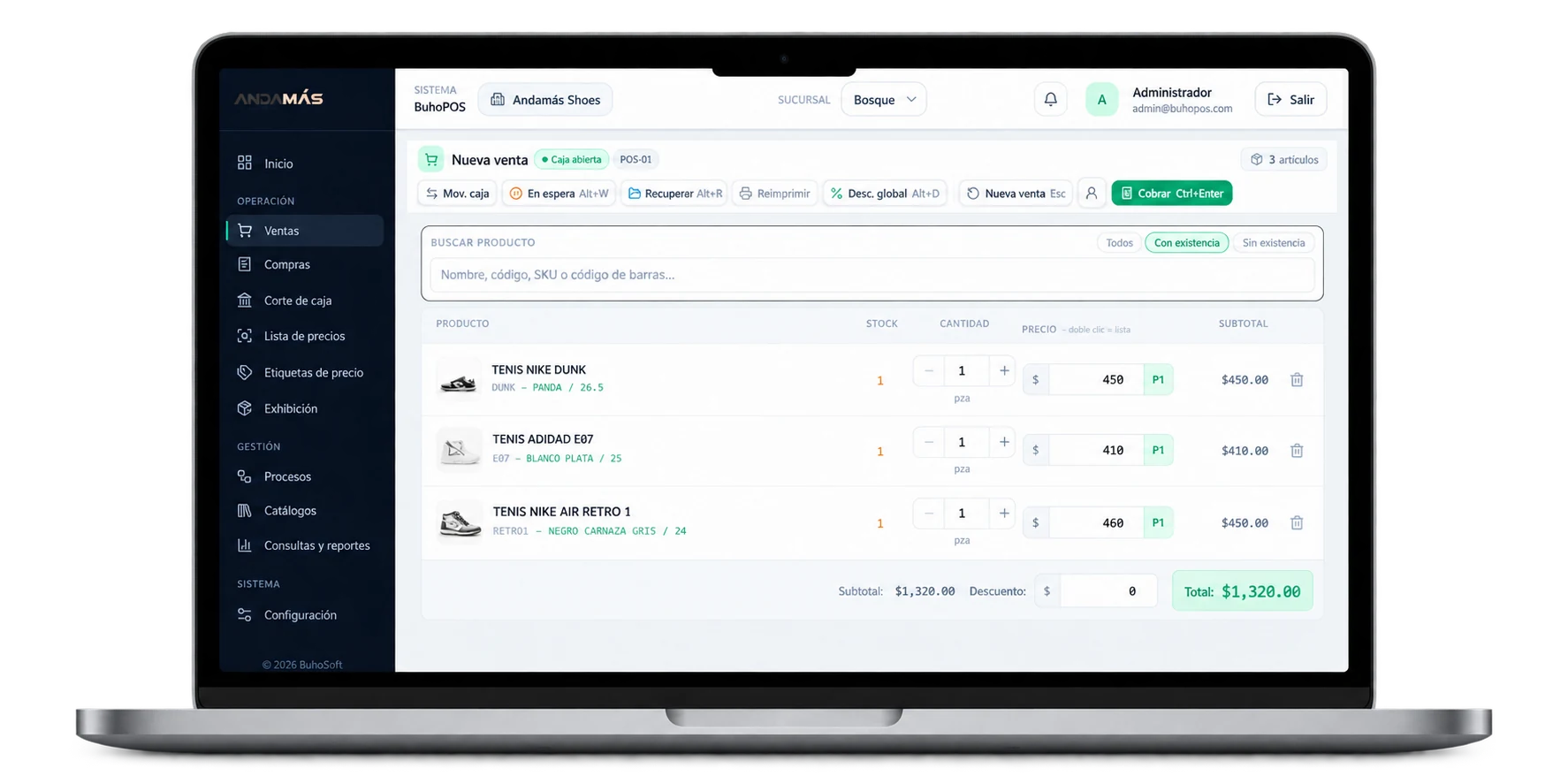 BuhoPOS ejecutándose en un sistema de punto de venta