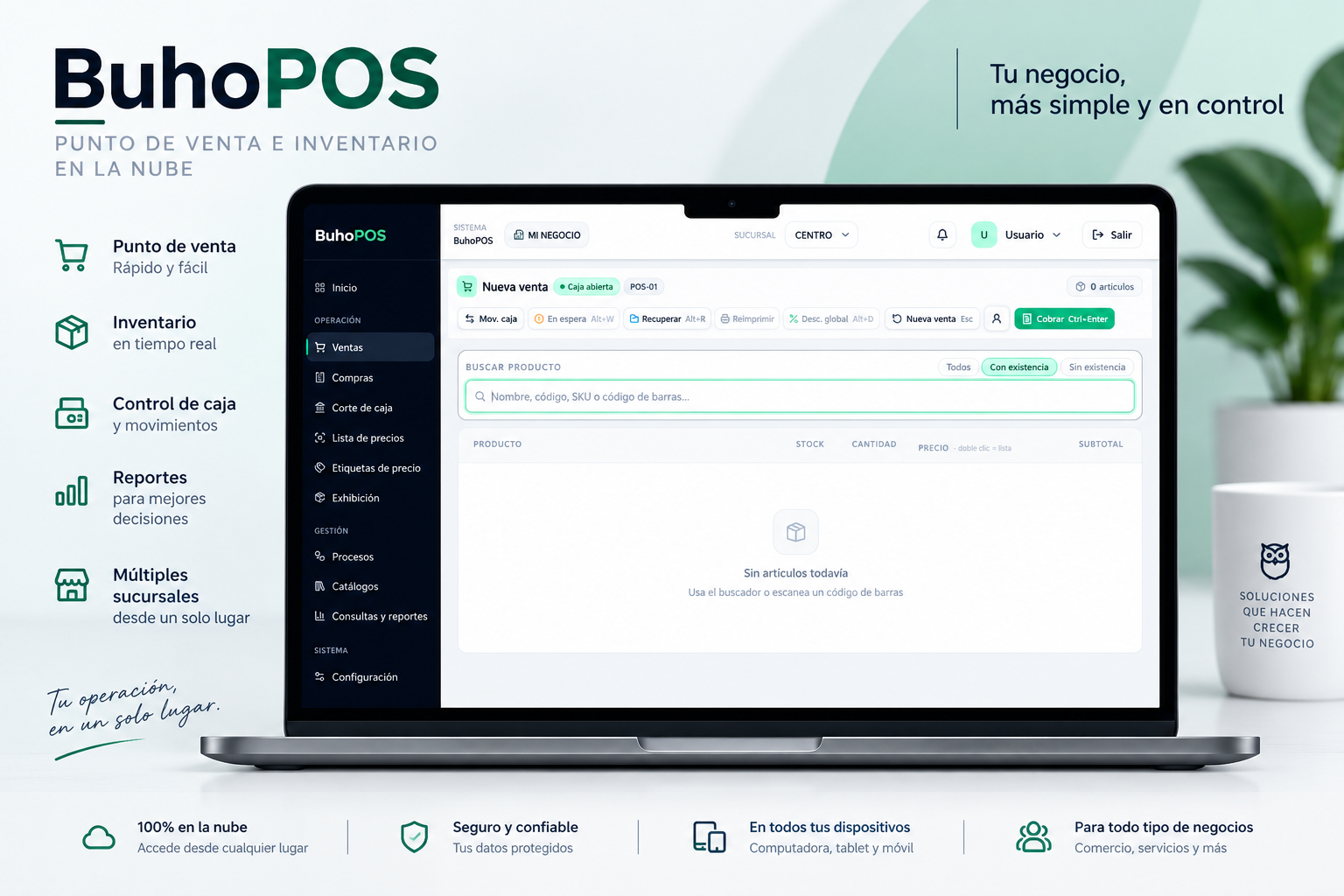 Interfaz de BuhoPOS para punto de venta e inventario en la nube